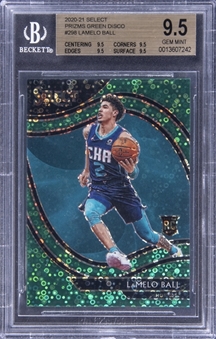 2020-21 Panini Select Prizms Green Disco #298 LaMelo Ball Rookie Card (#5/5) – True Gem Example – BGS GEM MINT 9.5